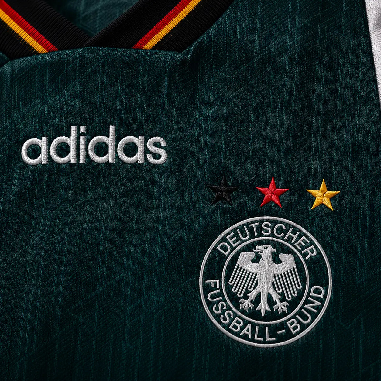 Maillot Allemagne 1996 Rétro Alternatif Vert Pétrole Panneaux Blancs DFB Adidas Édition Classique Euro 96