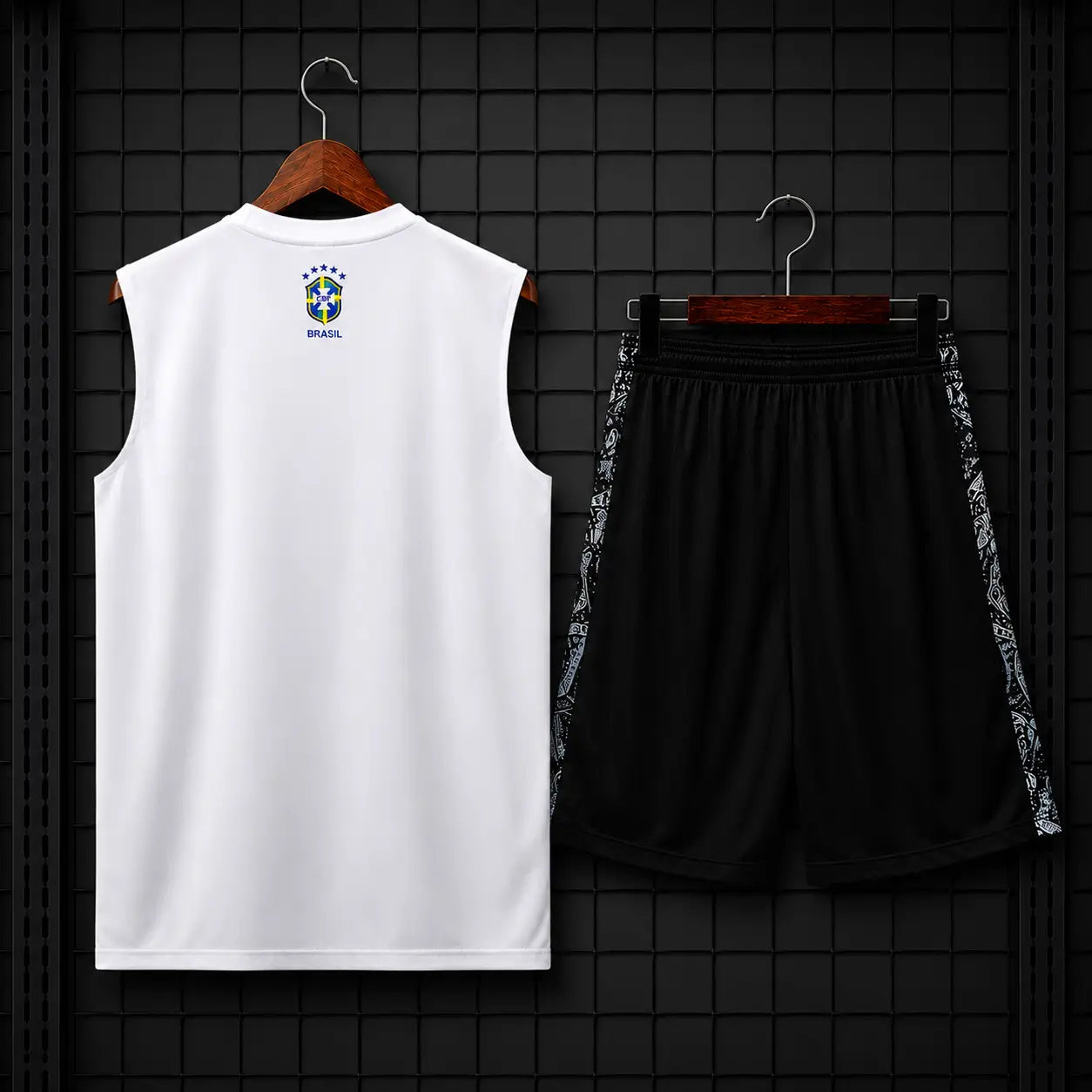 Ensemble d'entraînement Brésil 25-26 Débardeur blanc Christ Rédempteur en relief Short noir Paisley CBF Nike DRI-FIT Édition Spéciale