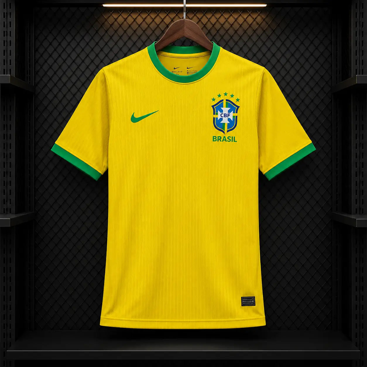 Maillot Brésil 2026 Domicile Jaune Canari Jacquard Rayures Verticales CBF Nike DRI-FIT 5 Étoiles Édition Joueur