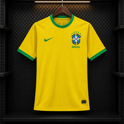 Maillot Brésil 2026 Domicile Jaune Canari Jacquard Rayures Verticales CBF Nike DRI-FIT 5 Étoiles Édition Joueur
