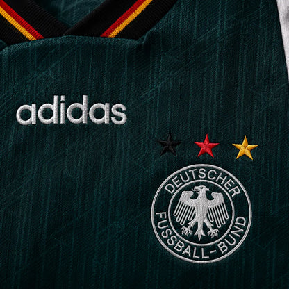 Maillot Allemagne 1996 Rétro Alternatif Vert Pétrole Panneaux Blancs DFB Adidas Édition Classique Euro 96