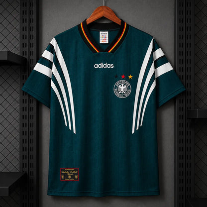 Maillot Allemagne 1996 Rétro Alternatif Vert Pétrole Panneaux Blancs DFB Adidas Édition Classique Euro 96