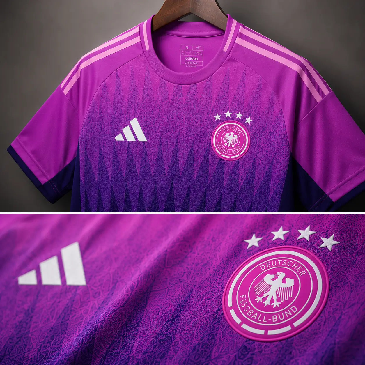Camisola Alemanha 2024 Alternativa Rosa Magenta Roxo Degrâde Jacquard DFB Adidas AEROREADY Euro 2024 Edição Adepto
