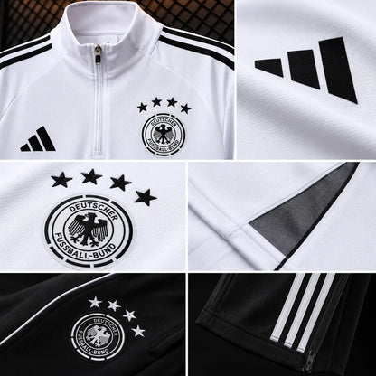 Ensemble d'entraînement Allemagne 25-26 mi-zip blanc noir DFB Adidas AEROREADY 4 étoiles Édition officielle