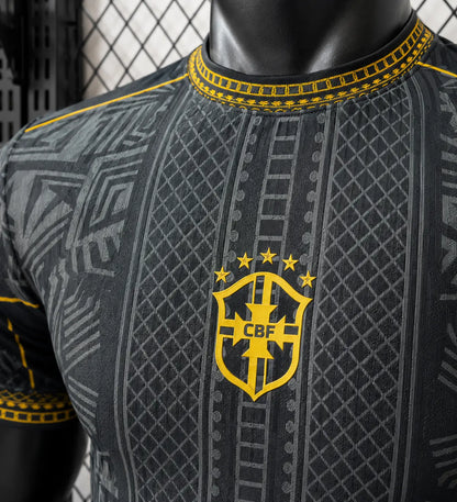 Camisola Brasil 2026 Edição Especial Preta Arte Indígena Correntes Douradas CBF Nike 5 Estrelas Edição Jogador