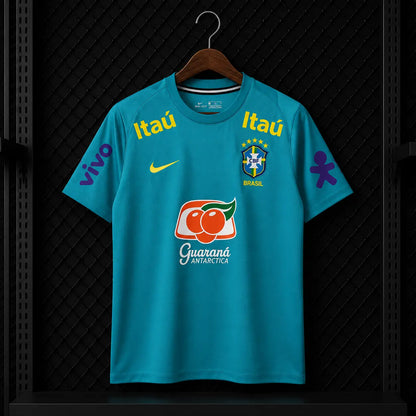 Camisola Treino Brasil 2021 Azul Turquesa CBF Nike DRI-FIT Guaraná Antarctica Itaú Vivo Canarinho Pistola Edição Clássica