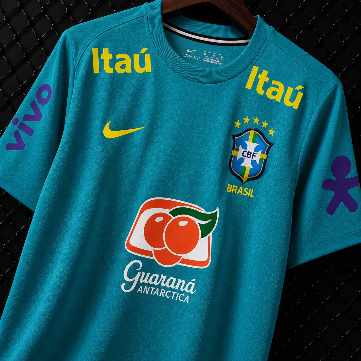 Camisola Treino Brasil 2021 Azul Turquesa CBF Nike DRI-FIT Guaraná Antarctica Itaú Vivo Canarinho Pistola Edição Clássica