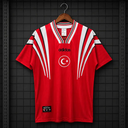 Maillot Turquie 1996 Rétro Domicile Rouge Rayures Verticales Blanches Noires Éventail Croissant Adidas Édition Classique