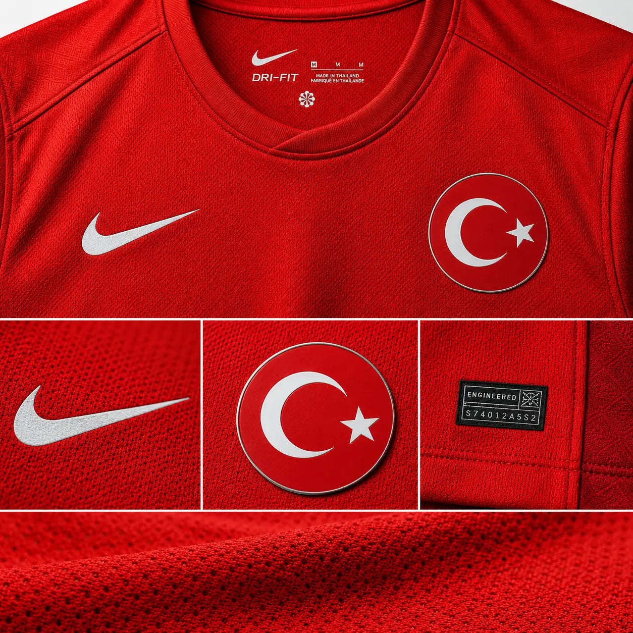 Maillot Turquie Domicile 2024 Rouge Panneaux Blancs Croissant de Lune Nike DRI-FIT Euro 2024 Édition Fan