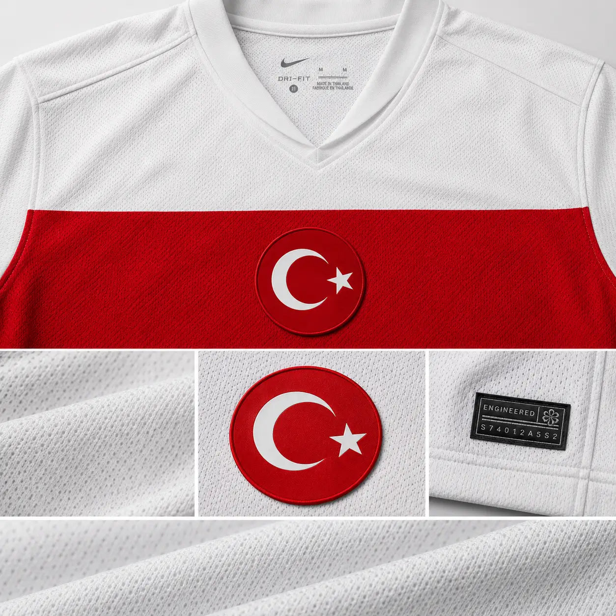 Maillot Turquie 2024 Extérieur Blanc Bande Horizontale Rouge Croissant de Lune Nike DRI-FIT Euro 2024 Édition Supporter