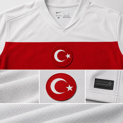 Maillot Turquie 2024 Extérieur Blanc Bande Horizontale Rouge Croissant de Lune Nike DRI-FIT Euro 2024 Édition Supporter