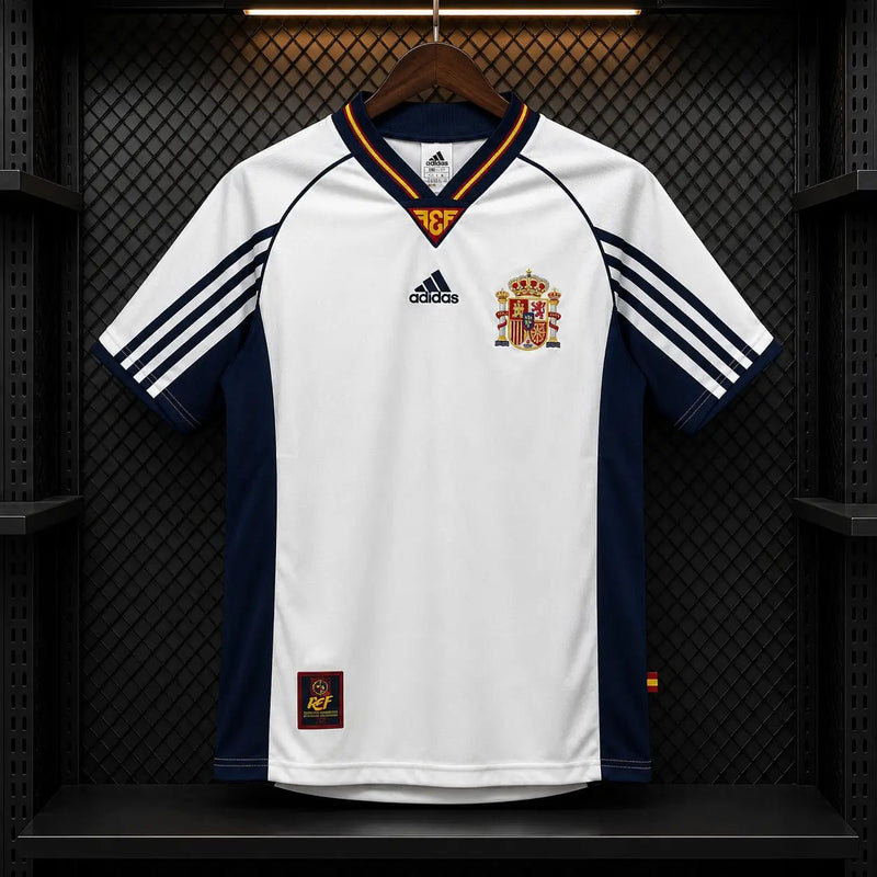 Camisola Espanha 1998-99 Retro Alternativa Branca Mangas Azul Marinho FEF Adidas Climalite Edição Clássica Copa Mundo 98 S Camisola comprar online