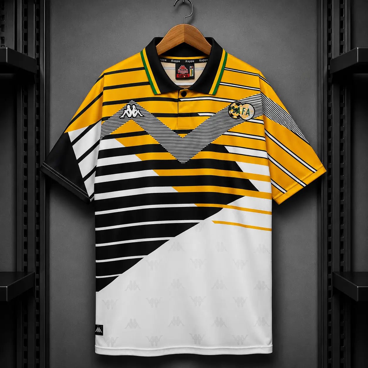 Camisola Futebol África do Sul 1994 Retro Principal Amarelo Dourado Riscas Preto Branco Kappa Bafana Bafana Edição Clássica S Camisola comprar online