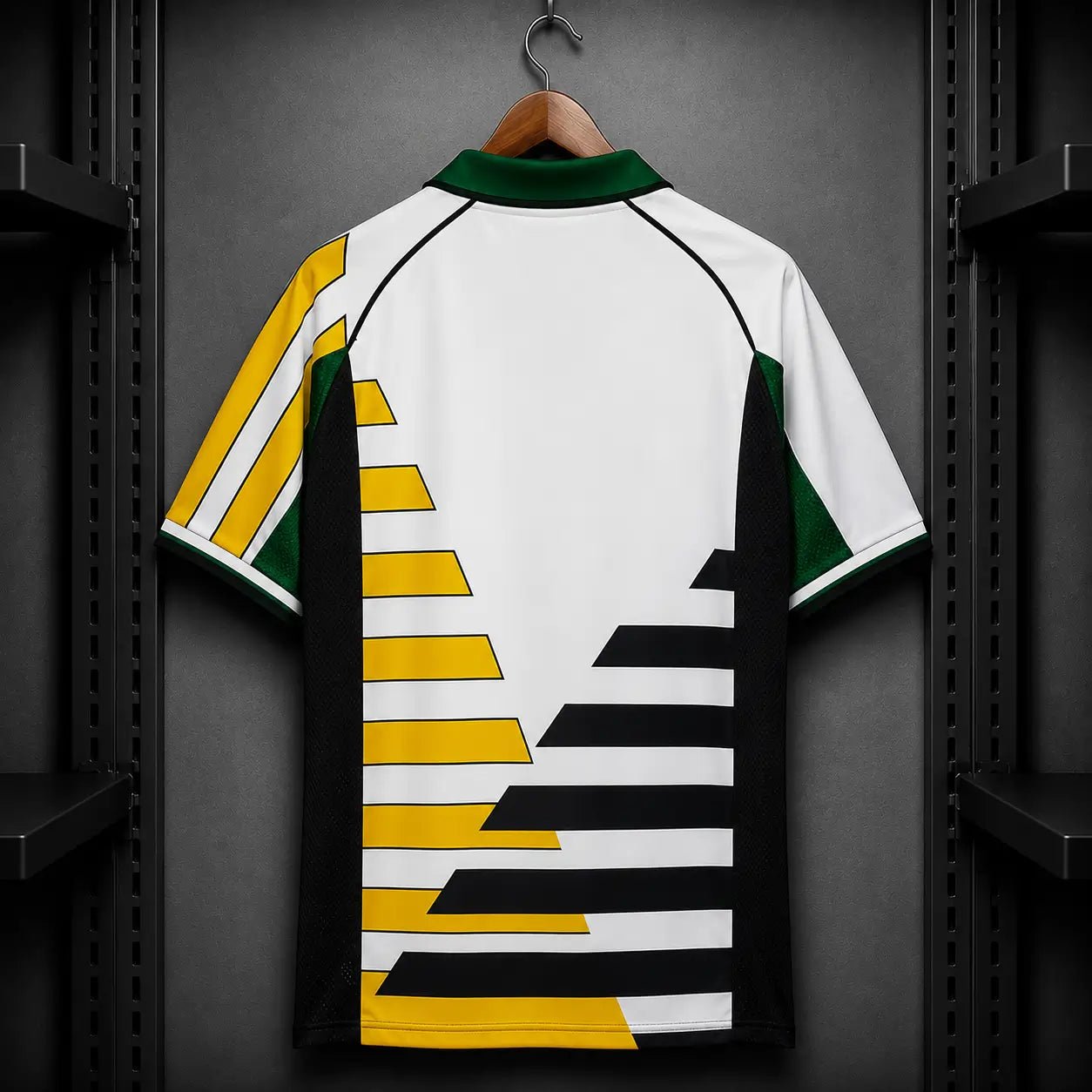Camisola Futebol África do Sul 1998 Retro Principal Branca Riscas Amarelo Dourado Preto Kappa Bafana Bafana Copa Mundo S Camisola comprar online