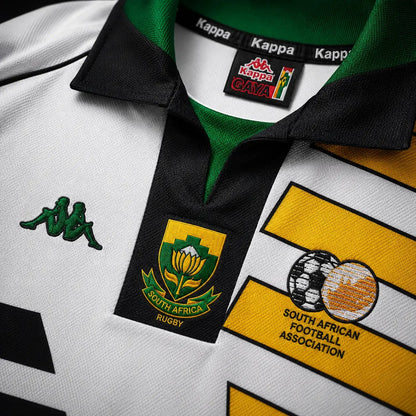 Camisola Futebol África do Sul 1998 Retro Principal Branca Riscas Amarelo Dourado Preto Kappa Bafana Bafana Copa Mundo S Camisola comprar online