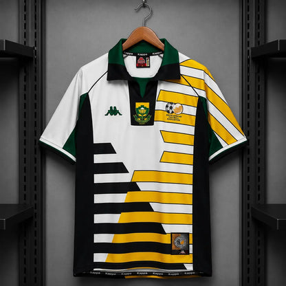 Camisola Futebol África do Sul 1998 Retro Principal Branca Riscas Amarelo Dourado Preto Kappa Bafana Bafana Copa Mundo S Camisola comprar online