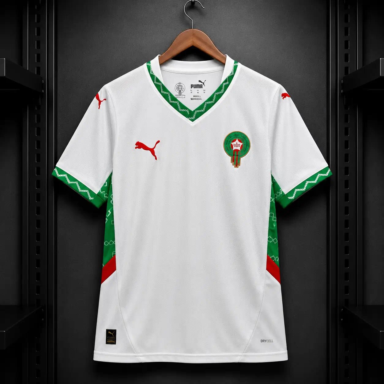 Camisola Marrocos 2025 Alternativa Branca Painéis Verdes Zellige Berbere FRMF Puma DRYCELL Edição Adepto S Camisola comprar online