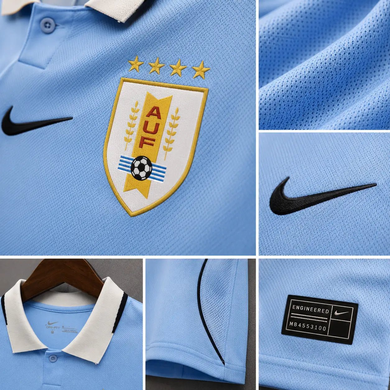 Camisola Uruguai 26 - 27 Principal Azul Celeste Gola Polo Creme Piping Preto Nike Dri - FIT Edição Adepto S Camisola comprar online