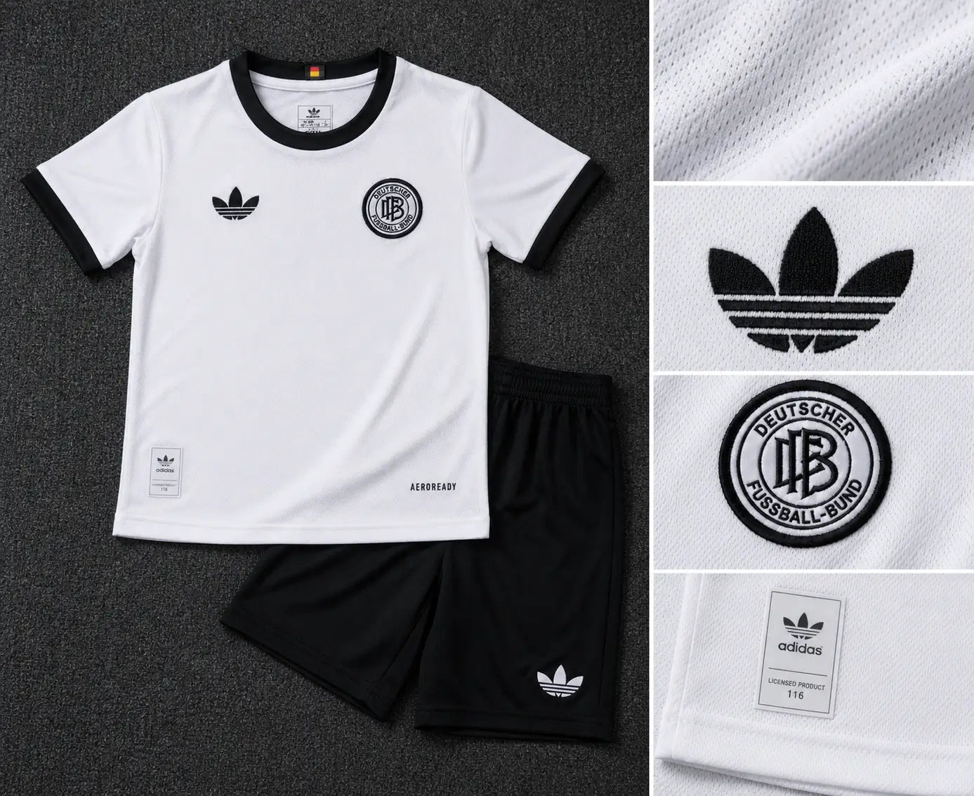Kit Completo Infantil Alemanha 25 - 26 Edição 125º Aniversário DFB Branco Retrô (Camisola + Calções) Tamanhos 16 - 28 16 Conjunto Infantil comprar online